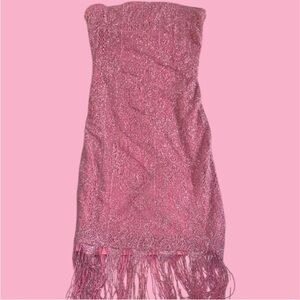 Pink Strapless Fringe Dress